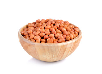 wooden bowl of groundnuts (peanut)  on white background