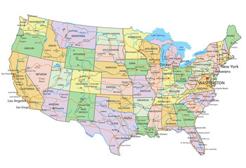 United States of America - Highly detailed editable political map with labeling. - 91936658