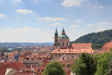 Fototapeta premium Panorama of Mala Strana (Lesser Town) and St. Nicholas Church, Prague