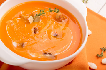 Delicious pumpkin soup puree