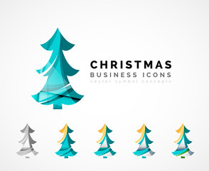 Set of abstract Christmas Tree Icons, business logo concepts