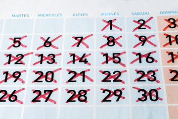 Calendar page of a past month with thirty days