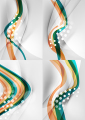 Set of abstract backgrounds. Curve wave lines with light and