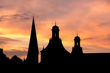towers of bonn germany evening sundown background