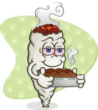Marijuana Joint Cartoon Character with Pot Brownies