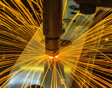 Spot welding machine Industrial  automotive part in factory
