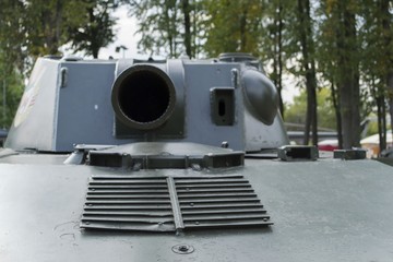 View down the barrel of a tank cannon