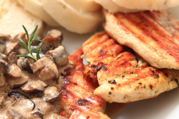 chicken meat with mushrooms and dumplings