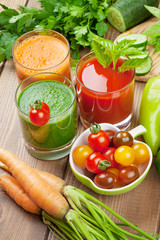 Fresh vegetable smoothie. Tomato, cucumber, carrot