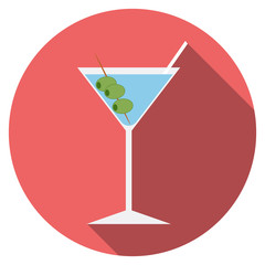Flat design modern vector illustration of cocktail icon with long shadow, isolated