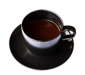 Cup of coffee with spoon white background.