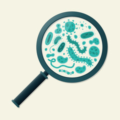Green germs and magnifying glass - Vector illustration
