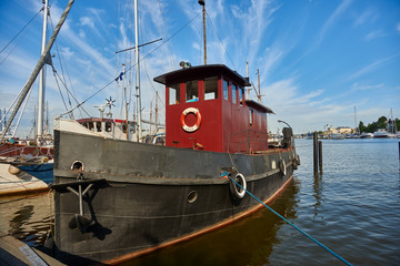 Old fishing ship in harbour