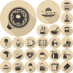 Food brown flat icons vector collection