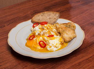 delicious and nourishing dinner. Vegetable salad, fish and eggs