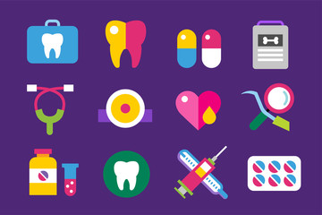 Medicine vector icons set. Doctors tools for health care