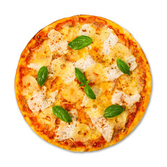 Delicious pizza with pineapple and chicken