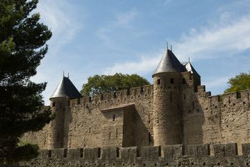 Fototapeta na wymiar walls and towers of the medieval town of Carcassonne, France