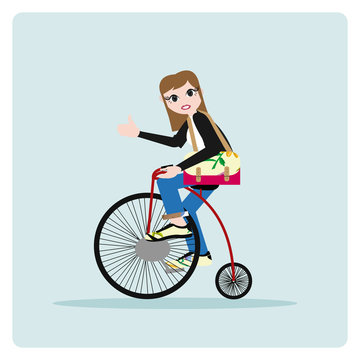 people on bicycle illustration over color background