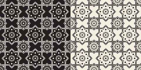 Black and white seamless floral delft pattern
