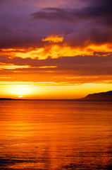 Fototapeta na wymiar A beautiful midnight sunset seen in Iceland
