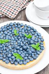 Cheesecake with blueberry and mint. Summer dessert