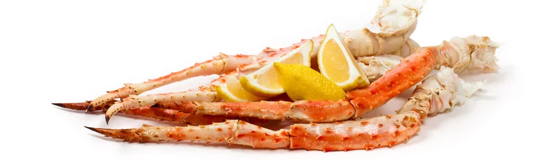 Crédence de cuisine en verre imprimé Crustacés Pattes de crabe sur fond blanc. Mise au point sélective.