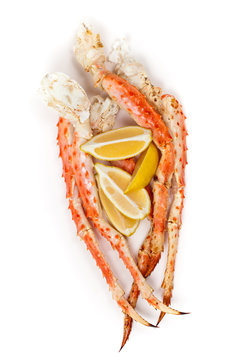 Crab Legs on white background. Selective focus.