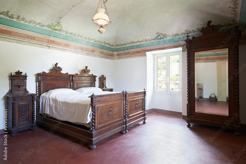 Wall mural Wooden bedroom in ancient house with fresco