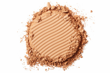 Brown blush crushed cosmetic on white background
