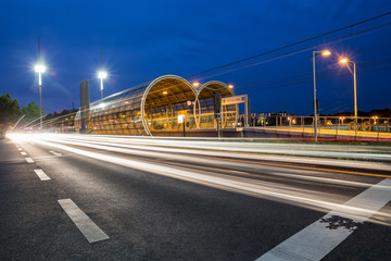 bonn germany evening traffic - obrazy, fototapety, plakaty