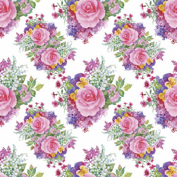 Watercolor seamless pattern with roses. Background for web pages