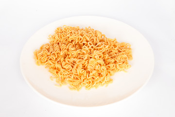Pure noodle on white plate isolated on white background.