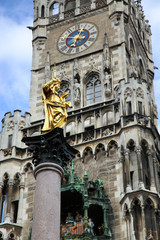 The Mariensaule, a Marian column and Munich city hall on the Mar