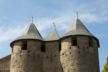 Fototapeta na wymiar towers and walls of the fortified medieval city of Carcassonne, France