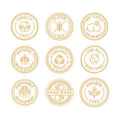 Vector set of badges and labels for natural and organic cosmetic
