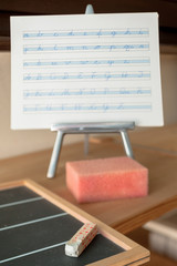 Montessori - blackboard, chalk, sponge and letters