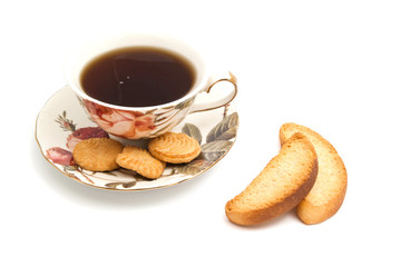 cup of tea, cookies and crackers