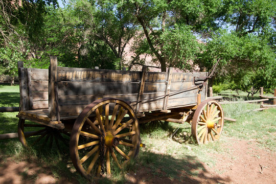 Wooden wagon in Lonely Dell Ranch National Historic District at Lee's Ferry in Arizona