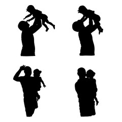 Naklejka premium father with girl vector silhouette