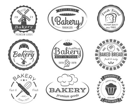 Set of bakery labels, badges and design elements, symbols. Fresh