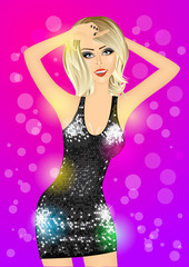 blonde beautiful girl dancing disco music
