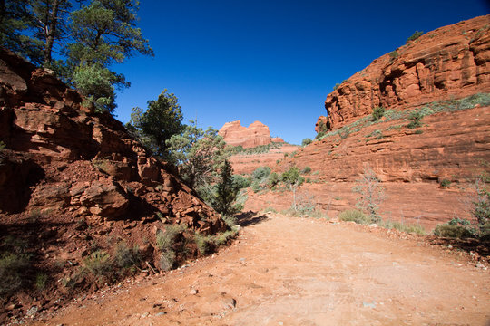 Rough-dirt Schnebly Hill Road runs through red-rock country near Sedona, Arizona