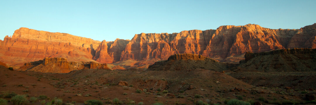 Panorama of Vermilion Cliffs National Monument in the Arizona Strip at dawn