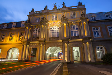 bonn germany university building and traffic lights in the eveni