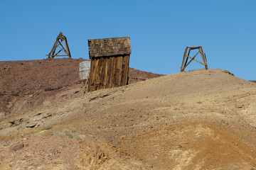 Abandoned mining building in Calico Ghost Town, owned by San Bernardino County, California