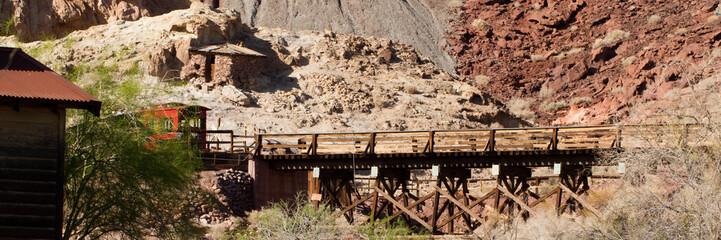 Historic railroad trestle in Calico Ghost Town, owned by San Bernardino County, California