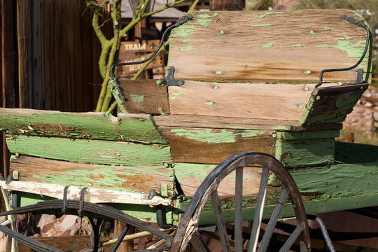 Vintage buckboard wagon in Calico Ghost Town, owned by San Bernardino County, California