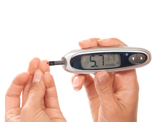 Diabetes patient measuring glucose level blood
