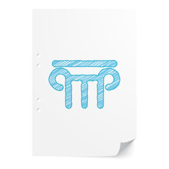Blue handdrawn Column illustration on white paper sheet with cop